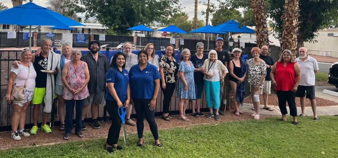 Bayshore community residents and staff gather to celebrate the opening of the pool