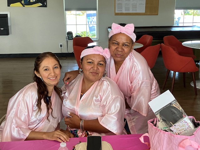 A group of mothers at a Bayshore home community enjoy a Mother's Day spa party