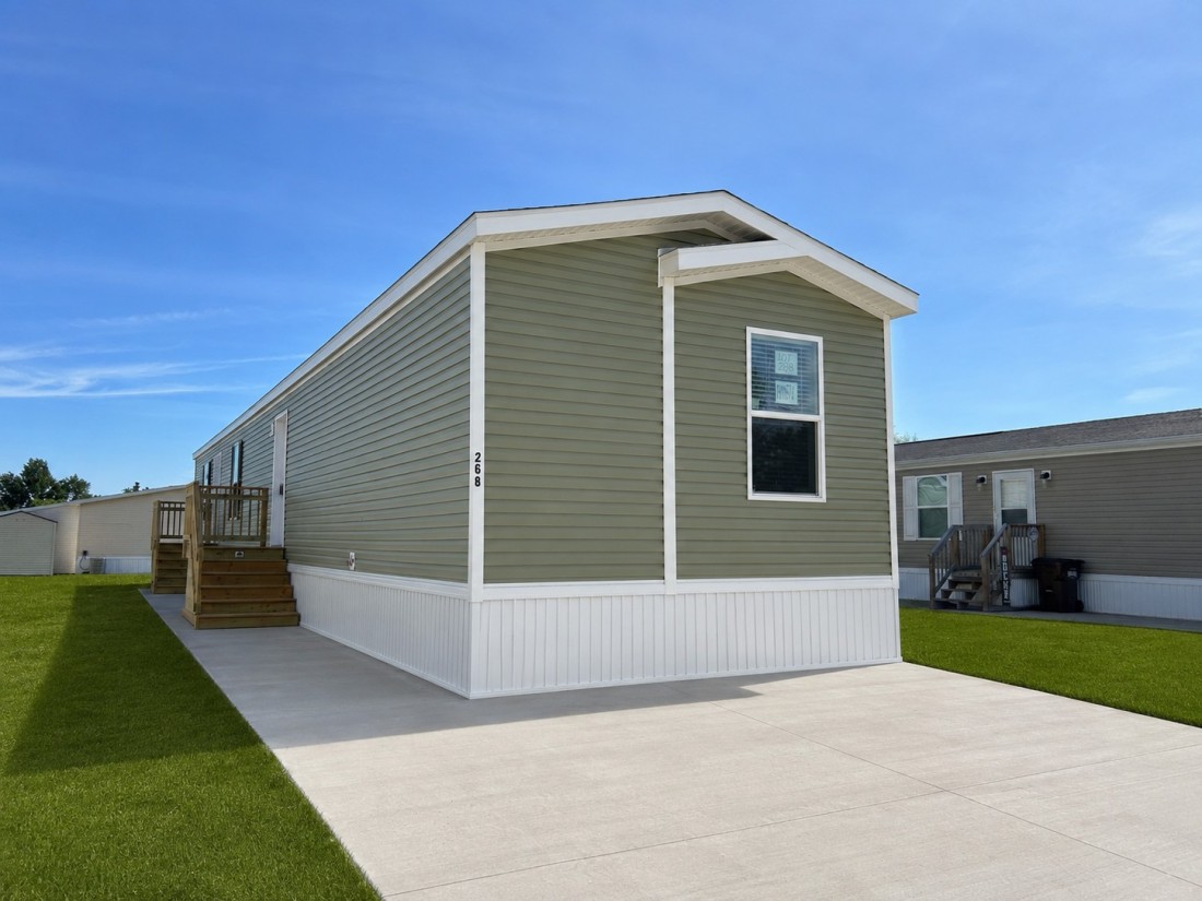 Exterior view of a brand-new manufactured home in the Hunter’s Chase community of Lima, OH