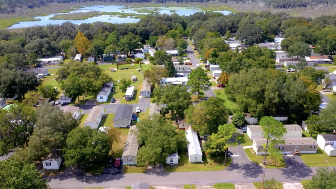 Aerial view of the Oak Park Village manufactured home community in Gainesville, FL