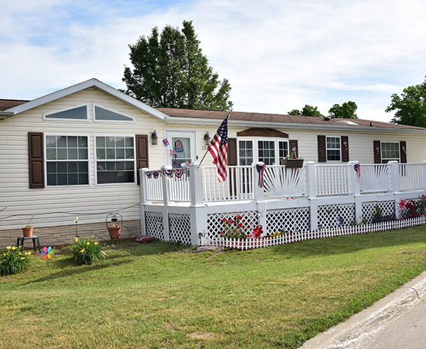 a manufactured house in a home community park