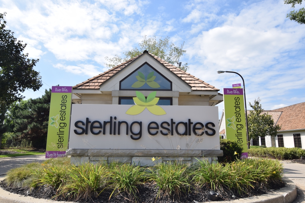 Entrance of Sterling Estates manufactured home community in the Chicagoland area